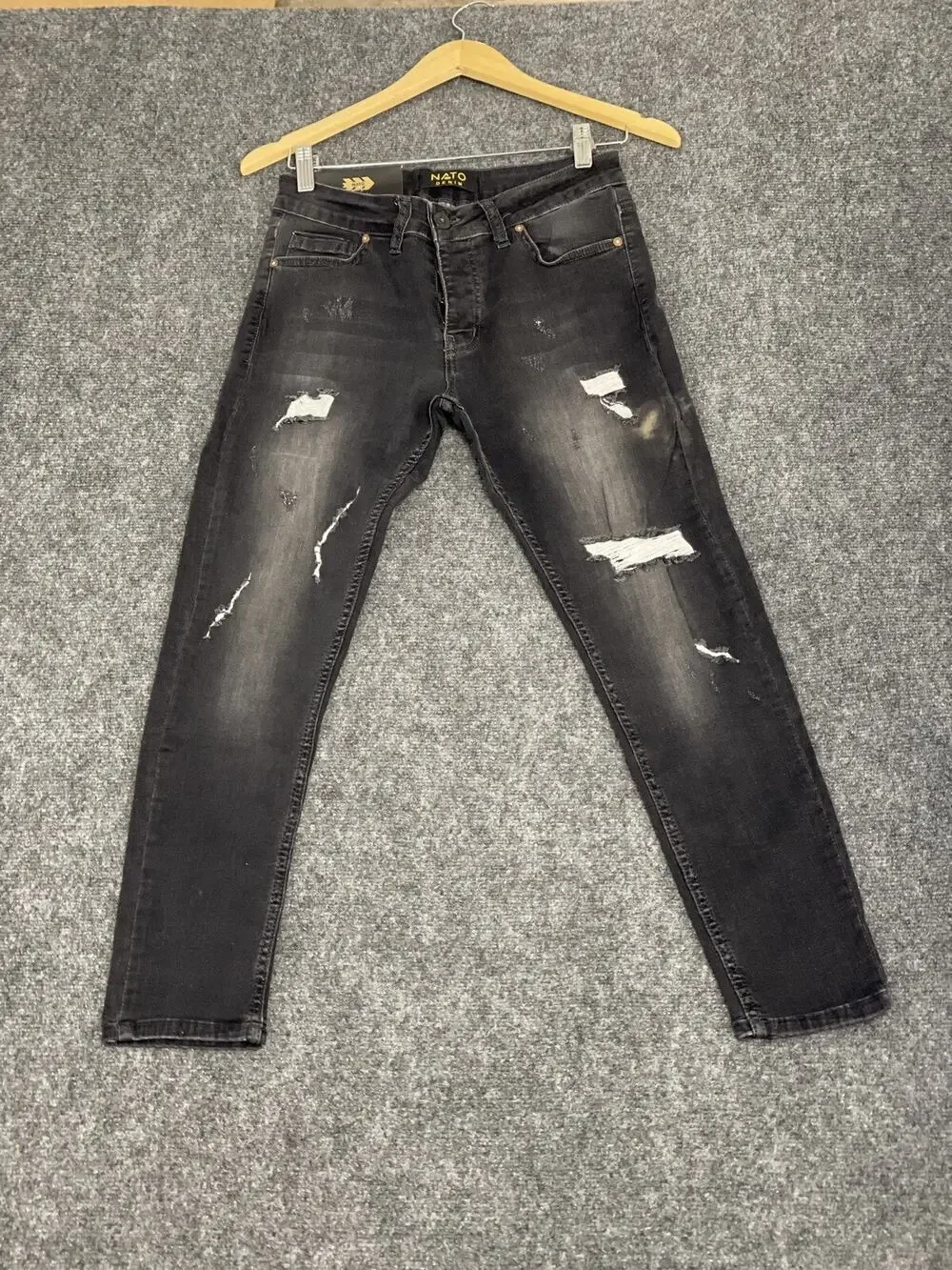 Nato Denim Jeans Mens 29x27 Distressed Ripped Destroyed Pants Black N290